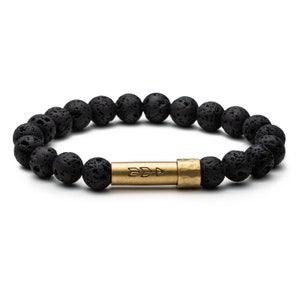 Mens black lava beaded bracelet with brass tube for holding small paper message inside