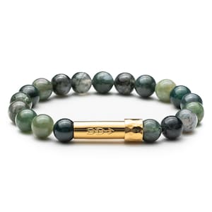 Bracelet en perles de mantra, pierres précieuses d'agate mousse verte, bracelet de souhaits message secret, bracelet d'intention en cristal à fermoir caché, cadeau unique pour elle