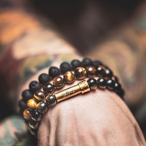 Mens beaded gemstone wish bracelets with brass secret clasp