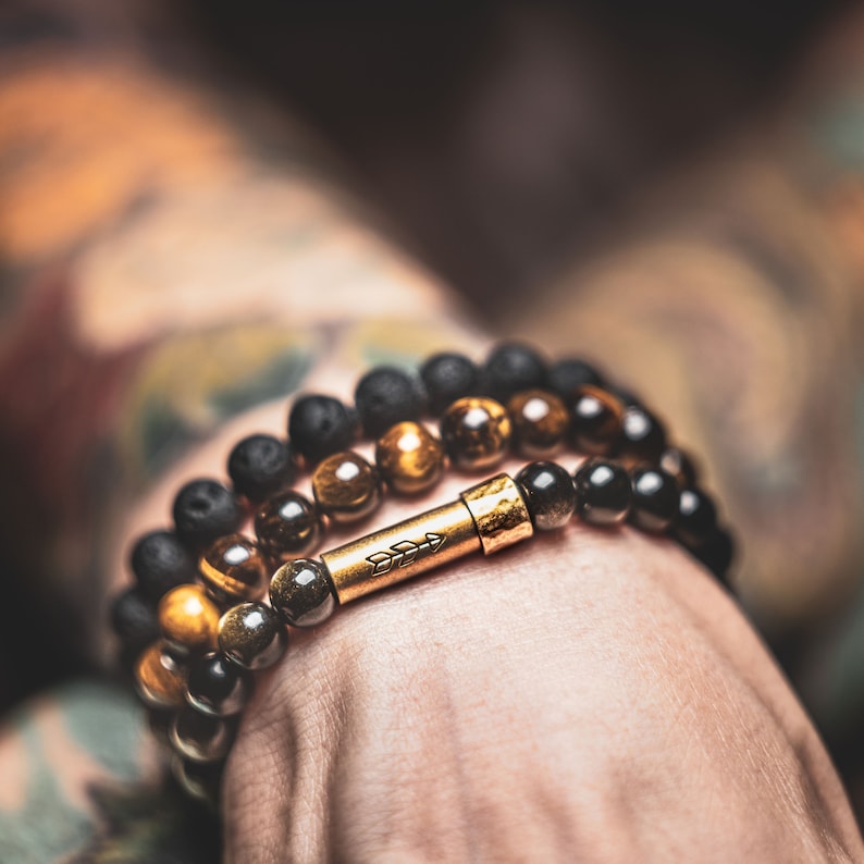 Mens beaded gemstone wish bracelets with brass secret clasp