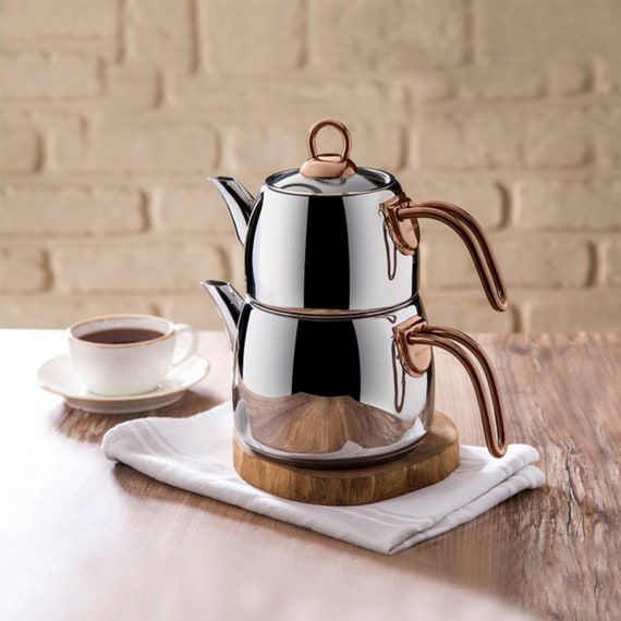 Stainless Steel Teapot Set, Turkish Tea Pot, Tea Kettle, Self-Strainer  Caydanlik, Turkish Samovar Tea Maker, Turkish Tea