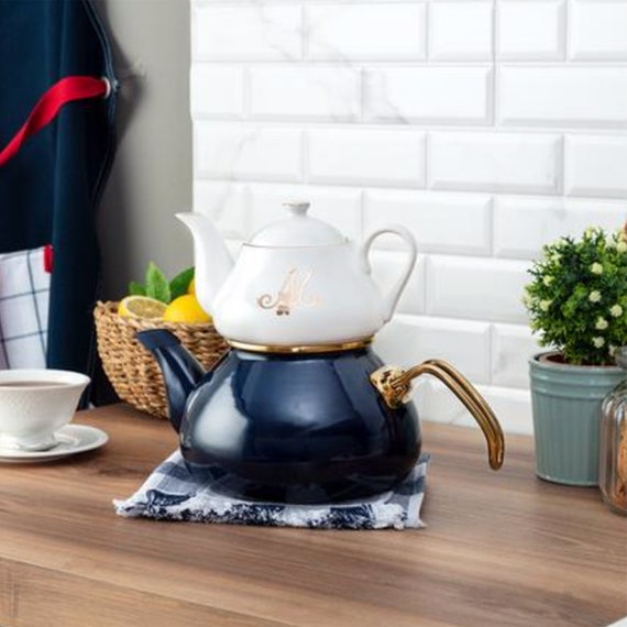 Enamel Teapot Set, Turkish Tea Pot Set, Tea Kettle for Loose Leaf Tea, Self  Strainer Caydanlik, Turkish Samovar Tea Maker 
