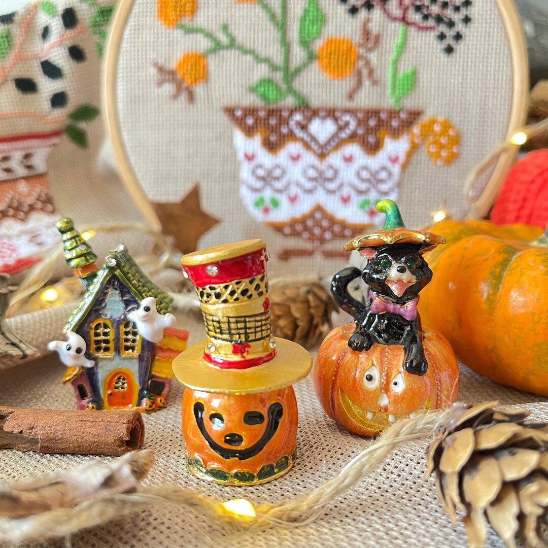 Set of 3 Faberge Thimbles Collectible Thimble Halloween Thimbles