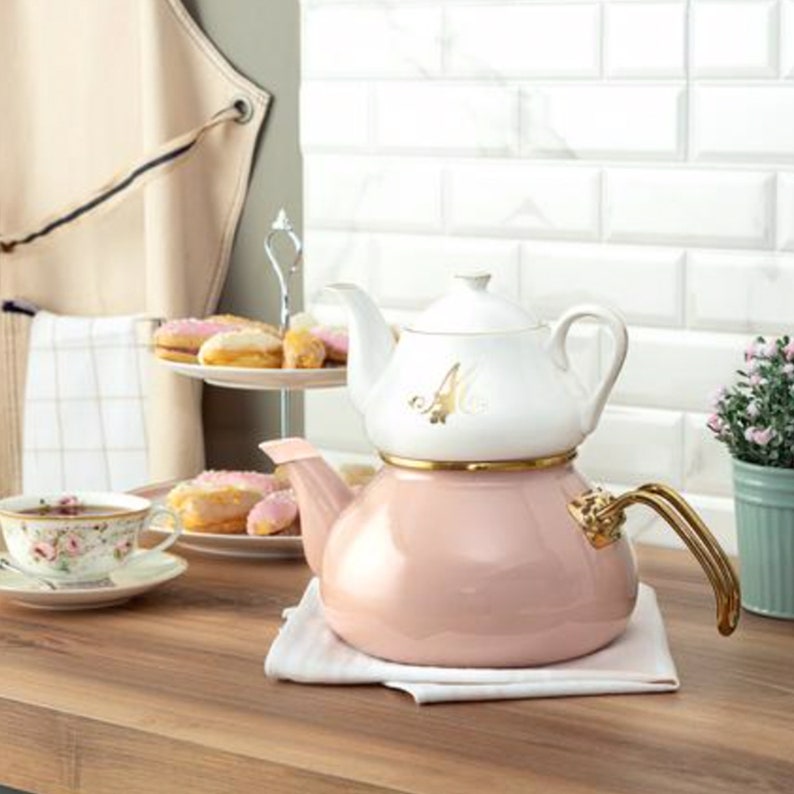 Enamel Porcelain Teapot Set, Turkish Tea Pot, Tea Kettle, Selfstrainer