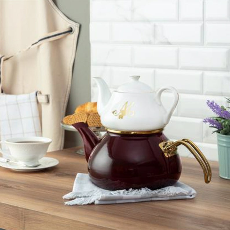 Enamel Porcelain Teapot Set, Turkish Tea Pot, Tea Kettle, Selfstrainer