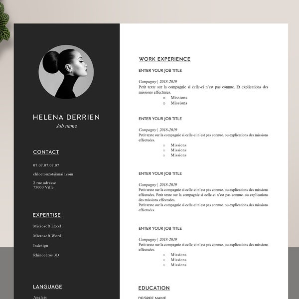 CV français moderne design / Modern luxury resume template . Word.