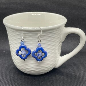 Handmade Blue Clover Earrings: Dangle Drop Jewelry