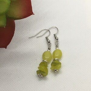 Handmade Green Beaded Dangle Earrings with Tibetan Spacers