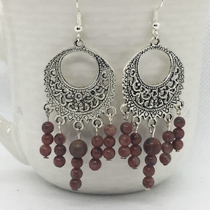 Handmade Pewter Filigree Beaded Earrings: Boho Dangle Jewelry