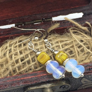 Handmade Moonstone Dangle Earrings: Beaded Tibetan Jewelry