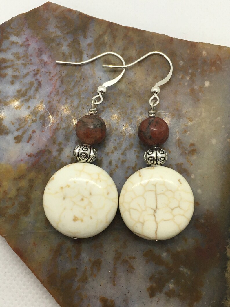Handmade Beaded Jewelry Presents for Women Howlite Women\u2019s Earrings Handcrafted Jewelry Handmade Earrings