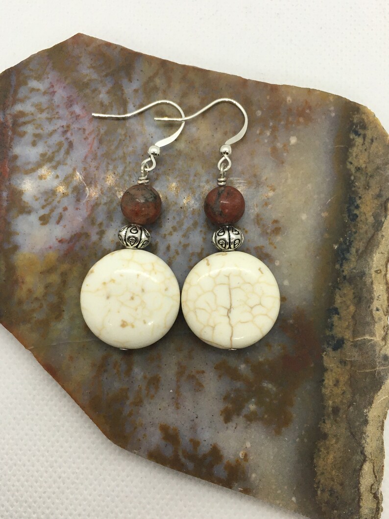 Handmade Beaded Jewelry Presents for Women Howlite Women\u2019s Earrings Handcrafted Jewelry Handmade Earrings