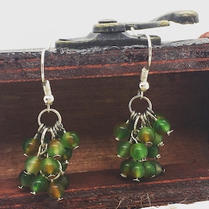 Handmade Beaded Dangle Earrings: Green Grape-Style Jewelry