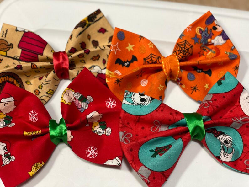 Holiday Themed Handmade Slide-On Dog Collar Bow