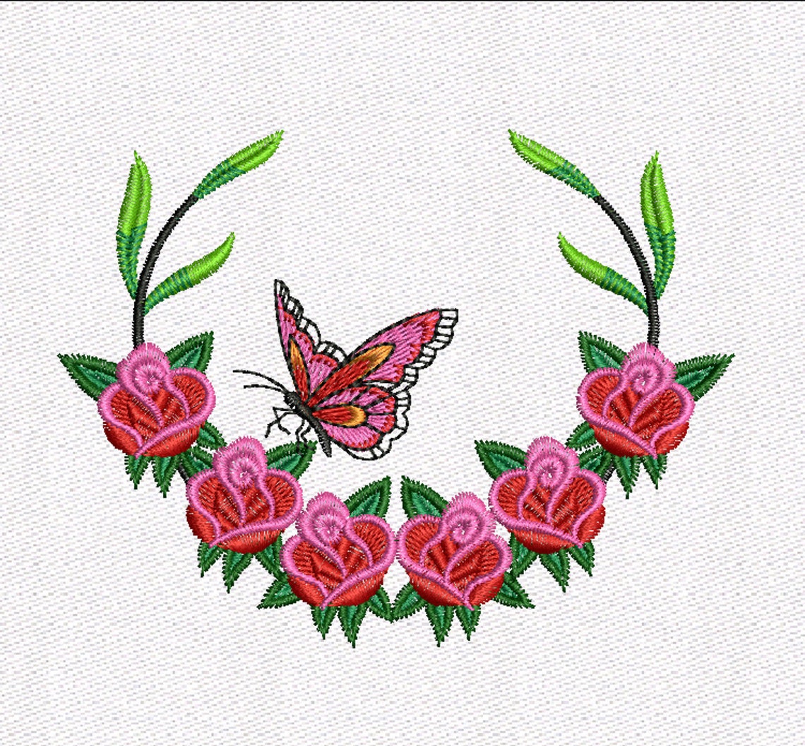 Red Rose Garden Machine Embroidery Design Flourish Pattern Etsy