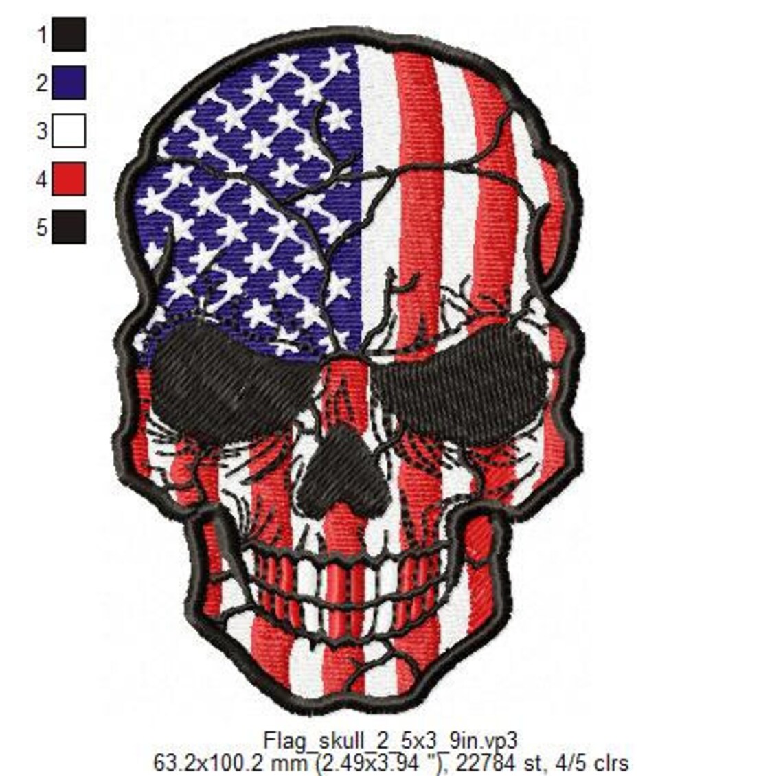 Skull with usa flag machine embroidery design fill stitch  etsy