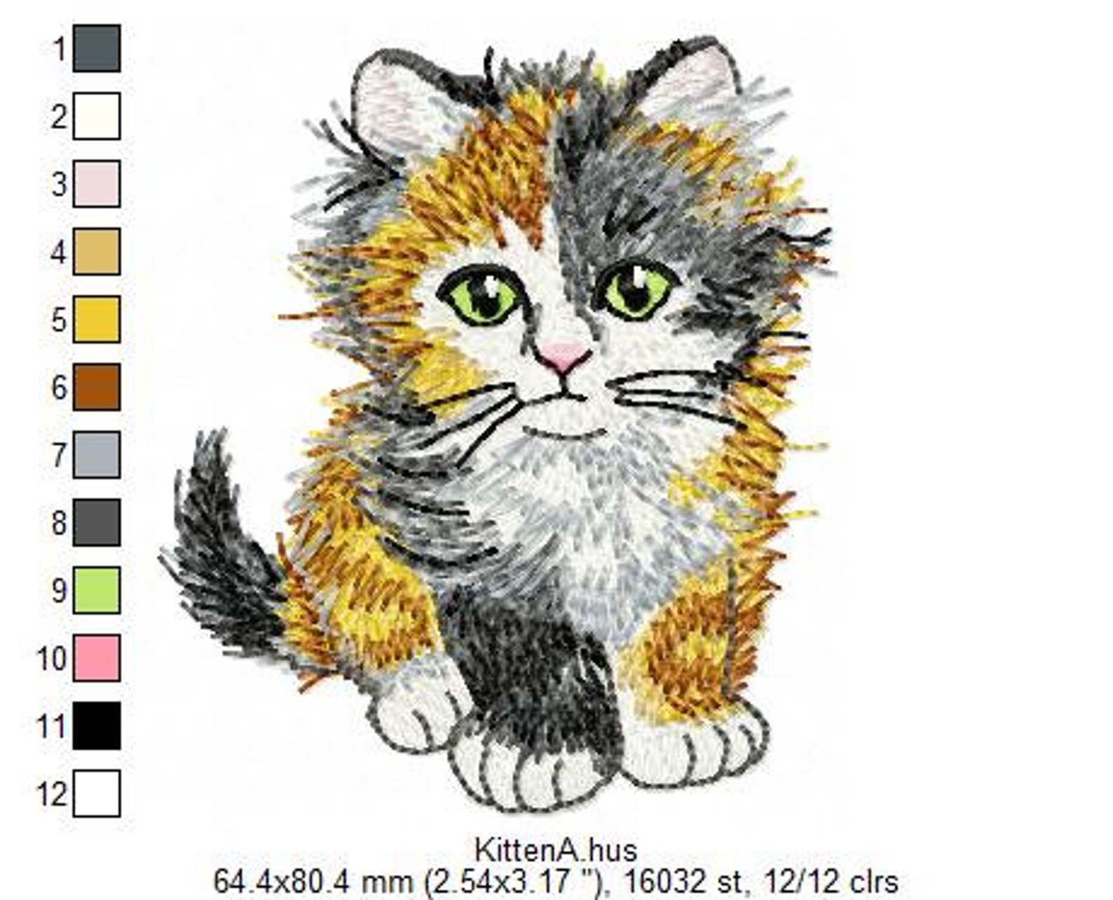 Calico Kitten Machine Embroidery Design Cats Embroidery Etsy