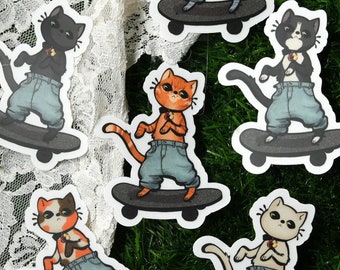 Super Swaggy Cat shredding on a Skateboard Transparent Vinyl Sticker
