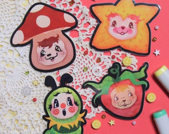 Cottagecore Babes Vinyl Sticker: Cute Mushroom, Star, Strawberry