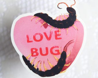 LOVE BUG Centipede Candy Heart Transparent Clear Vinyl Sticker