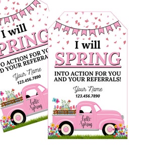 Real Estate Spring Pop-By Tag, Pink Vintage Truck Tag, Seed/Flower March Real Estate Marketing Tags, April May PopBy, Trade Show, Editable