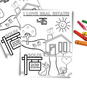 Editable Realtor Coloring Page, Open House Coloring Activity, Real Estate Coloring Page, Color Activity for Kids, Editable Template Canva