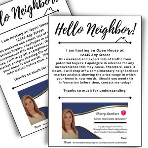 Real Estate Open House Invitation, REALTOR® Marketing, Door Knocking With Purpose, Attach Physical or Digital Business Card