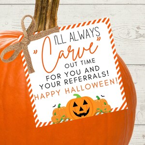 Client Referral Halloween Tags, Real Estate Pop-By, Pumpkin Pop-By, Pumpkin Carving Kit Tag, Lender Halloween Marketing, Non-Editable