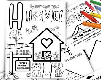 Printable Coloring Pages Real Estate, Open House Kids Activity Sheets, Showings Closing Listings Marketing Events, Editable Template Canva