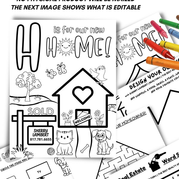 Printable Coloring Pages Real Estate, Open House Kids Activity Sheets, Showings Closing Listings Marketing Events, Editable Template Canva