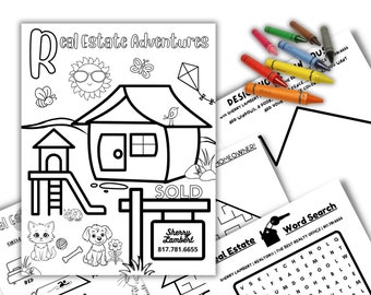 Printable Coloring Pages Real Estate, Open House Kids Activity Sheets, Showings Closing Listings Marketing Events, Editable Template Canva