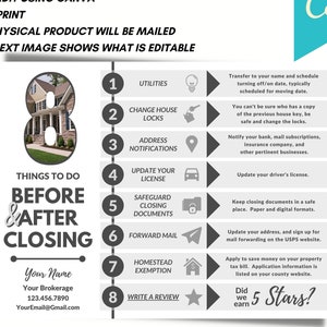 Closing Day Checklist Reminders, Real Estate Buyer Tips, Real Estate Closing, Realtor Marketing, Buyer Closing Packet, Editable Template