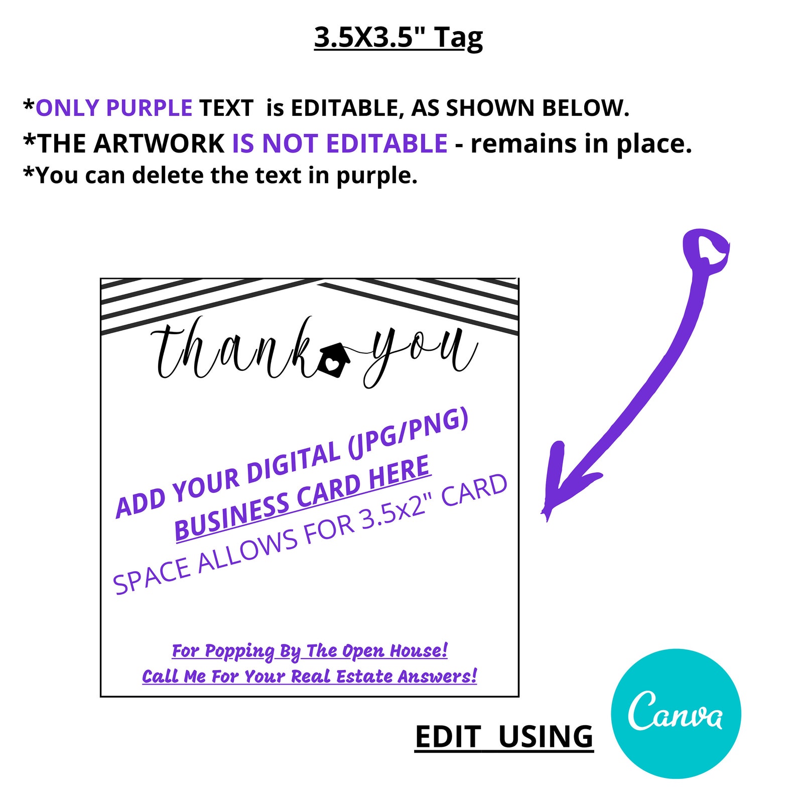 Tags for Real Estate Agents Editable Thank You Tag Realtor Etsy