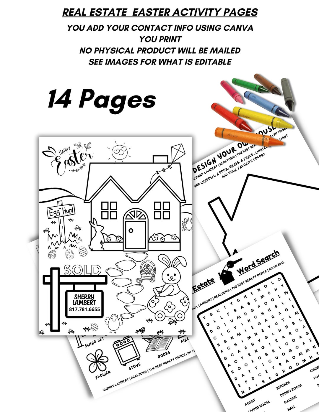 Real Estate Easter Printable Coloring Pages, Open House Kids Activity ...