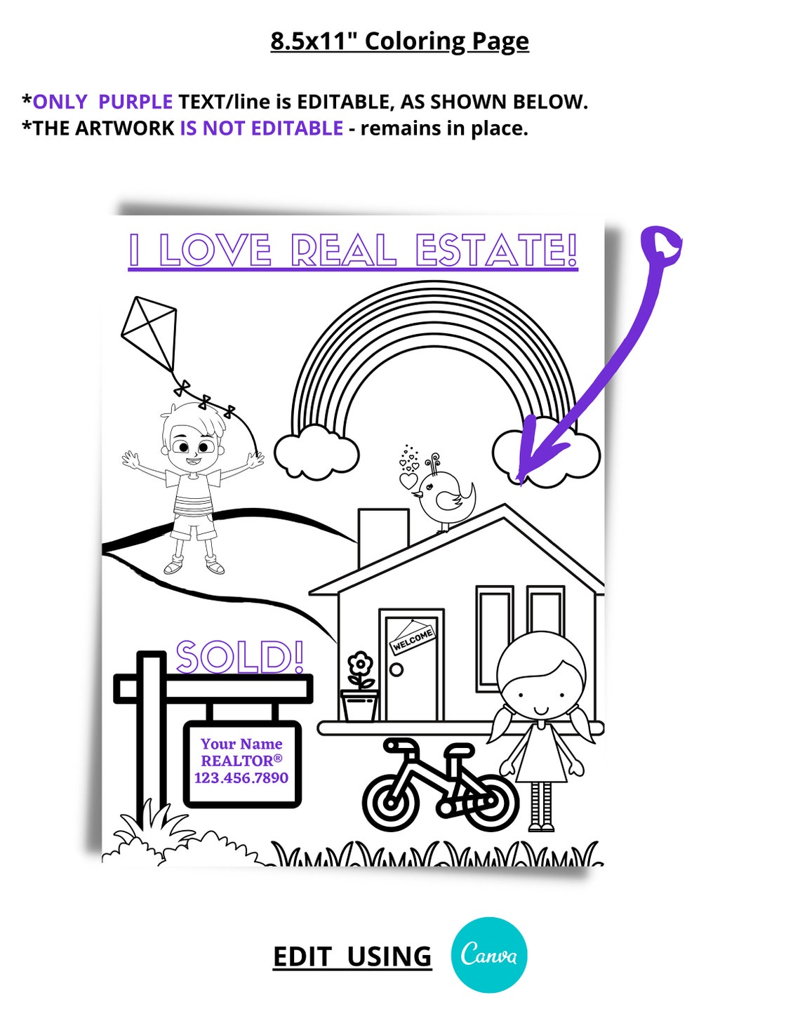 Printable House Coloring Page for Kids Realtor Open House - Etsy