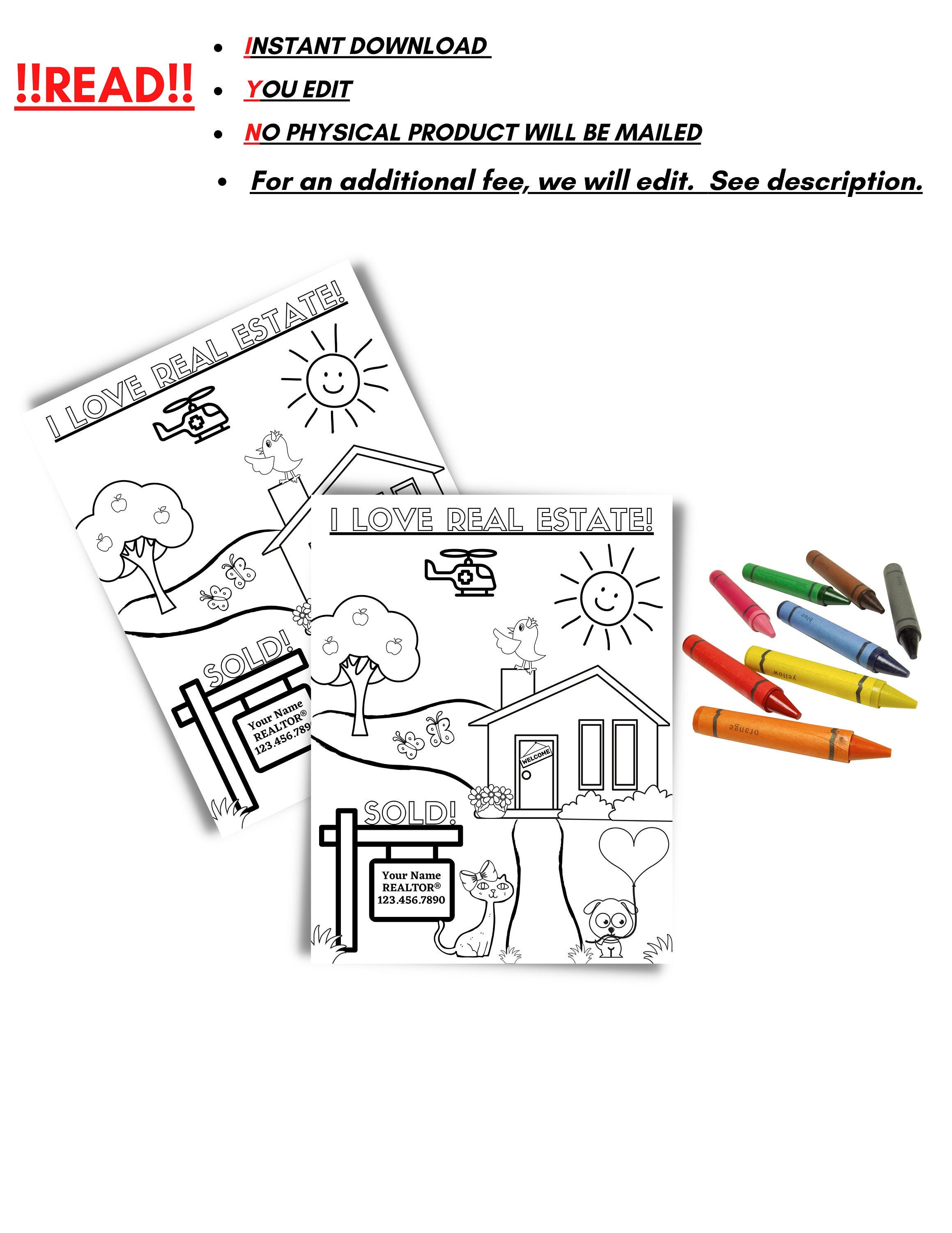Real Estate Editable Coloring Page Realtor Branding Open - Etsy