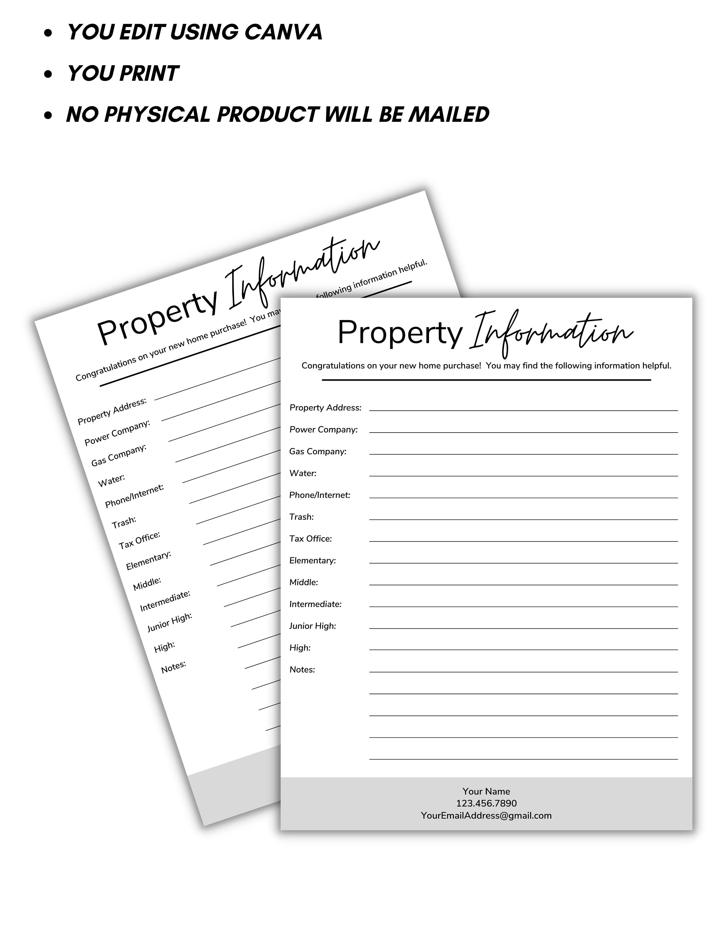 Real Estate Flyer New Home Information Form For Buyer Real | Etsy