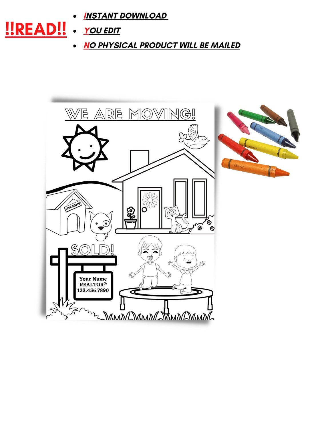 Kids Coloring Page Real Estate Coloring Page Open House or Etsy