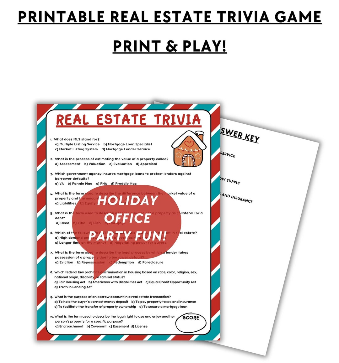 Real Estate Trivia Christmas Office Party Game Printable Etsy UK