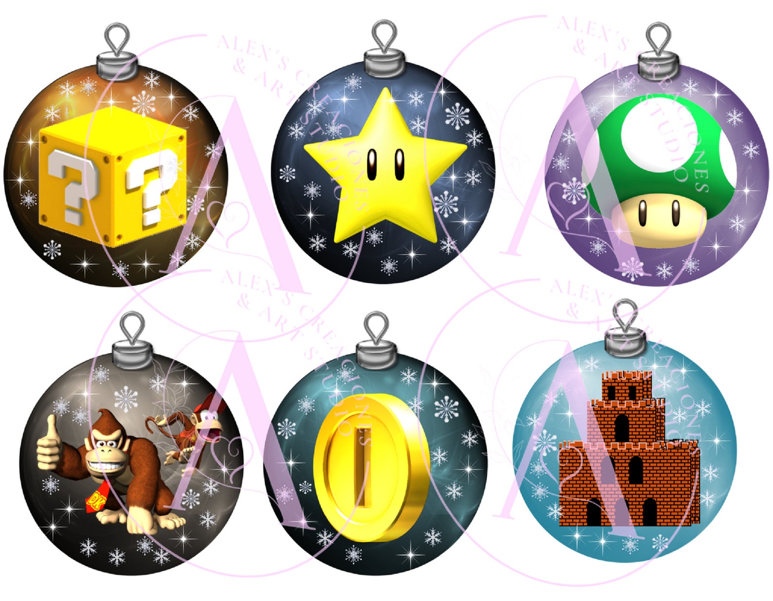 Marios Bros. Christmas Christmas Spheres. 24 designs. Digital | Etsy