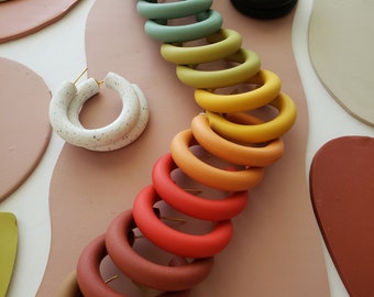 Classic Polymer Clay Hoop Earrings Medium Sized Hoops