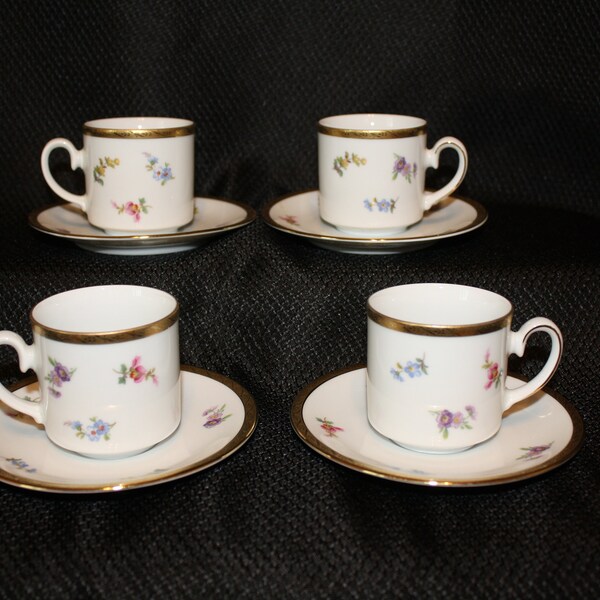 Tirschenreuth demitasse cup and saucer set, floral espresso cup, bone china, petite flowers/gold trim, Bavaria Germany, sold individually