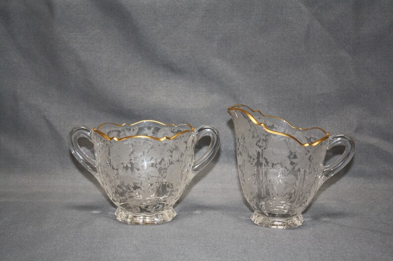 Cambridge Glass Wildflower Pattern Etched Flowers With Gold Etsy