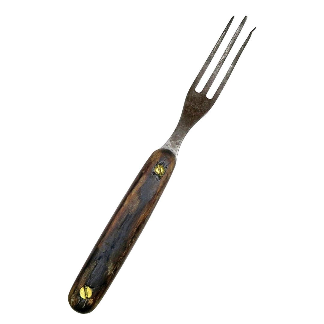 Antique 3-tine Fork – Wood Handle, Brass Rivets, Civil War Era, 7