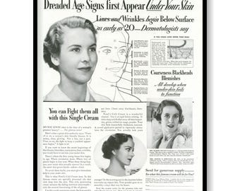 Pond's Cold Cream-advertentie uit 1935 - "De gevreesde ouderdomstekenen" - Vintage advertentie uit de jaren 30