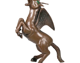 Imperial 1983 Pegasus Figure - Brown Plastic Fantasy Creature - 8.25" Hollow Toy