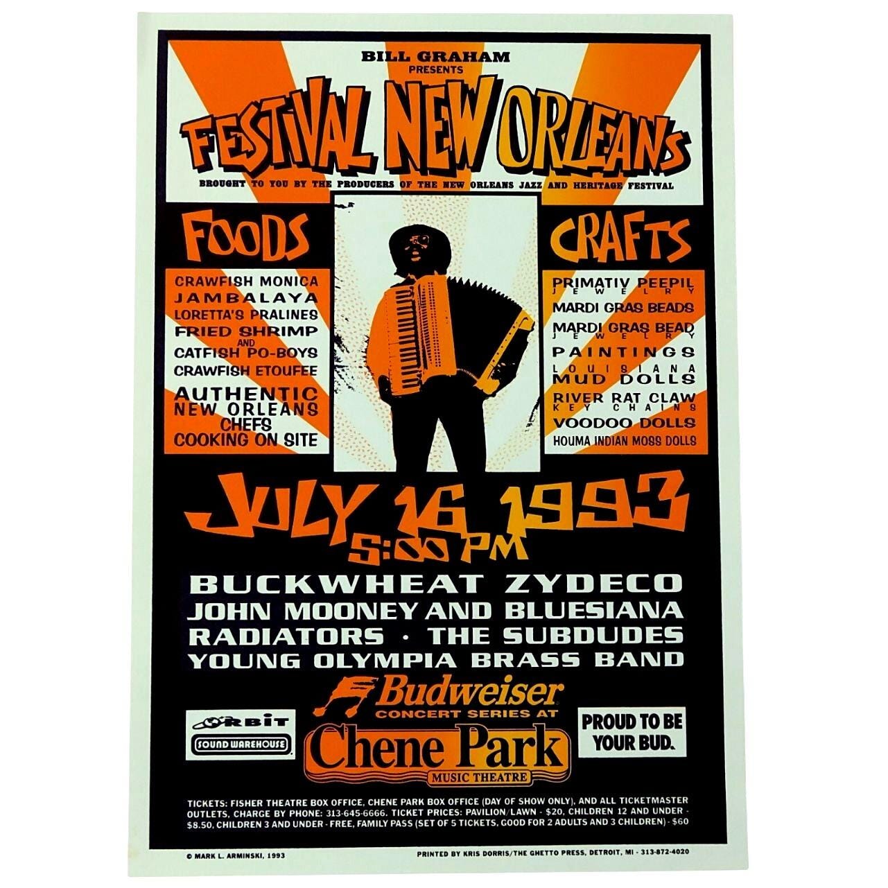 1993 Festival New Orleans Poster Mark Arminski Bill Graham Chene