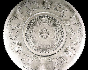 Talerz obiadowy z przezroczystego szkła Duncan & Miller – Vintage Floral Scroll Depression Glass