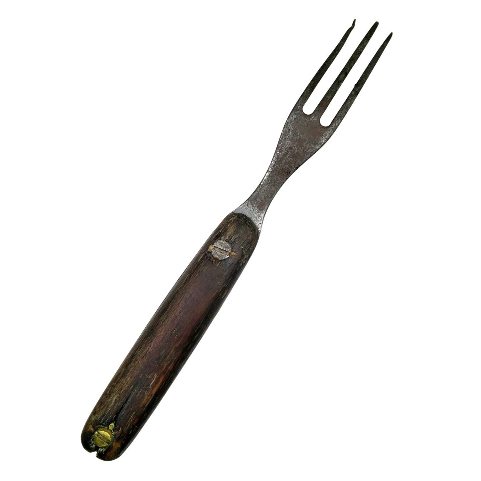 Antique 3-tine Fork – Wood Handle, Brass Rivets, Civil War Era, 7