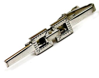 Spinka do krawata Foster w kolorze srebrnym, vintage, z łańcuszkiem, wyprodukowana w USA